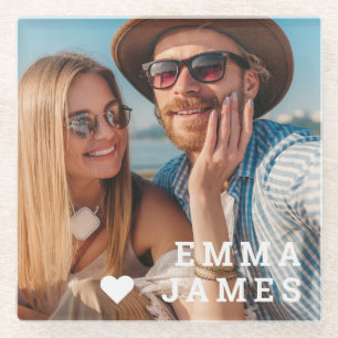 Cute Love Hart Foto Koppels Gepersonaliseerde Name Glazen Onderzetter