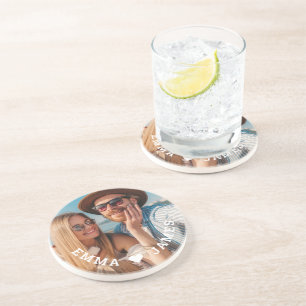 Cute Love Hart Foto Koppels Gepersonaliseerde Name Zandsteen Onderzetter