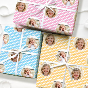 Cute Love Heart 2 Foto Geel Roze Blauw Set van 3 Inpakpapier Vel