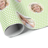 Cute Love Heart 2 Photo Pretty Green Pattern Cadeaupapier (Rol Hoek)