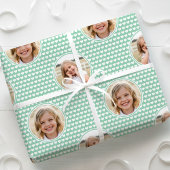 Cute Love Heart 2 Photo Pretty Mint Pattern Cadeaupapier