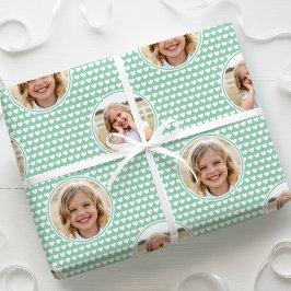 Cute Love Heart 2 Photo Pretty Mint Pattern Cadeaupapier