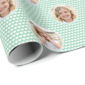 Cute Love Heart 2 Photo Pretty Mint Pattern Cadeaupapier (Rol Hoek)