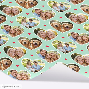 Cute Love Heart 4 Foto Elegante Mint Patroon Cadeaupapier