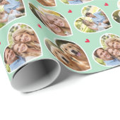 Cute Love Heart 4 Photo Elegant Mint Pattern Cadeaupapier (Rol Hoek)
