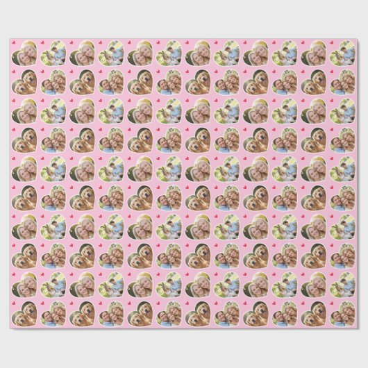 Cute Love Heart 4 Photo Elegant Pink Pattern Cadeaupapier (Vlak)