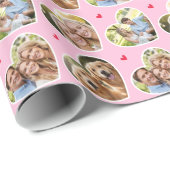 Cute Love Heart 4 Photo Elegant Pink Pattern Cadeaupapier (Rol Hoek)