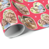 Cute Love Heart 4 Photo Elegant Red Pink Pattern Cadeaupapier (Rol Hoek)