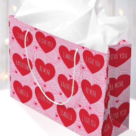 Cute Love Heart Aangepaste Tekst Moderne Valentijn Groot Cadeauzakje
