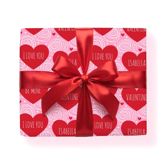 Cute Love Heart Custom Text Modern Valentine's Day Cadeaupapier