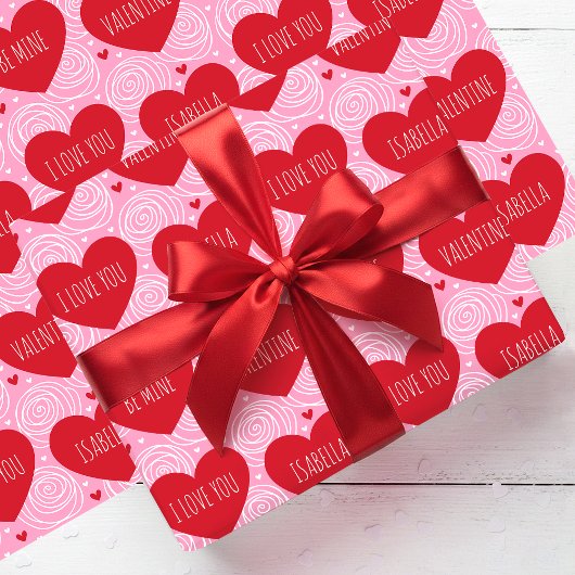 Cute Love Heart Custom Text Modern Valentine's Day Cadeaupapier
