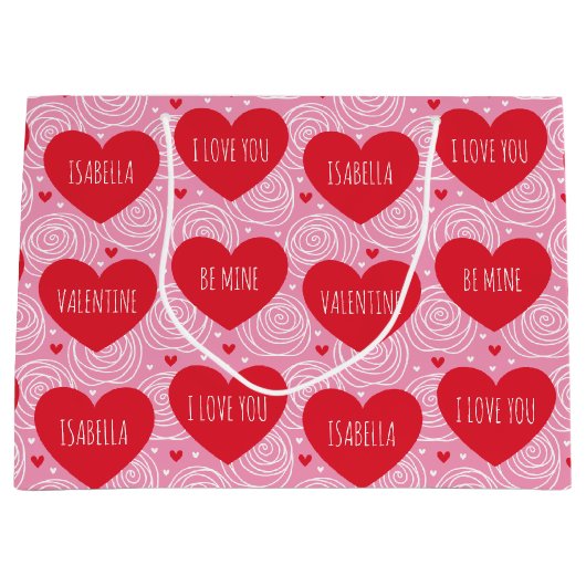 Cute Love Heart Custom Text Modern Valentine's Day Groot Cadeauzakje (Voorkant)