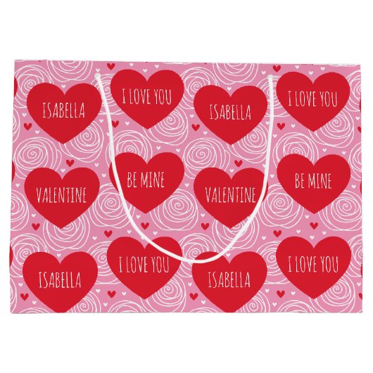 Cute Love Heart Custom Text Modern Valentine's Day Groot Cadeauzakje (Achterkant)