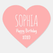 Cute Love Heart Custom Text Name Apricot Pink Hart Sticker (Voorkant)