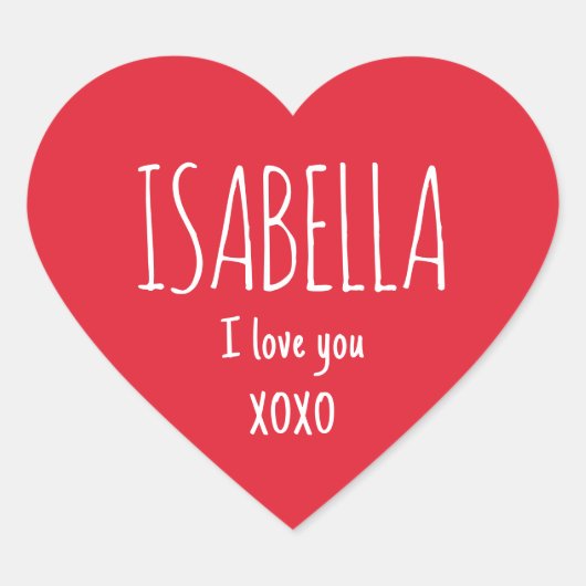Cute Love Heart Custom Text Name Modern Valentine Hart Sticker (Voorkant)
