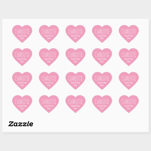 Cute Love Heart Custom Text Name Pink Birthday Hart Sticker (Vel)