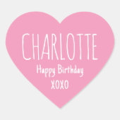 Cute Love Heart Custom Text Name Pink Birthday Hart Sticker (Voorkant)