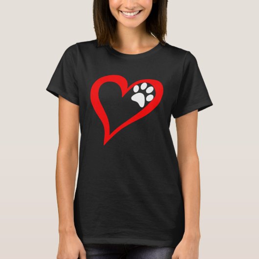 Cute Love Heart Dog Cat Paw Print T-shirt (Voorkant)