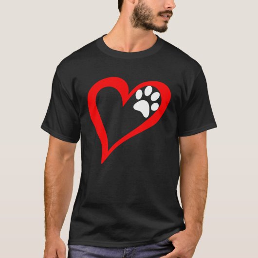Cute Love Heart Dog Cat Paw Print T-shirt (Voorkant)