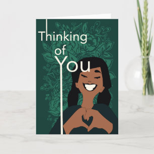 Cute Love Heart Floral Green Thinking of You Bedankkaart