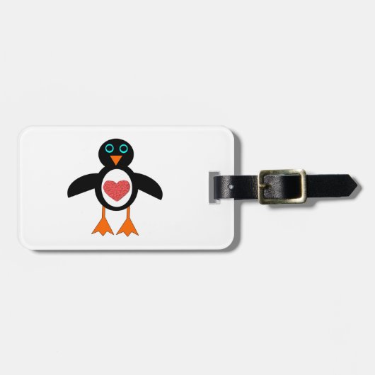 Cute Love Heart Penguin Custom Bagagelabel (Voorkant horizontaal)