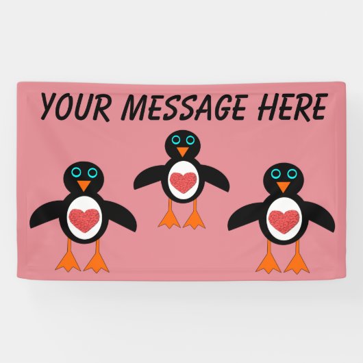 Cute Love Heart Penguin Custom Banner (Horizontaal)