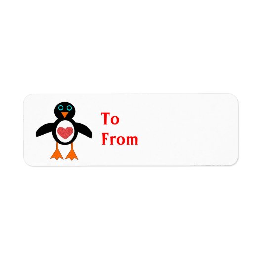 Cute Love Heart Penguin Custom Cadeau Labels (Voorkant)