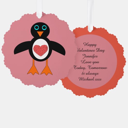 Cute Love Heart Penguin Custom Ornament Kaart (Voorkant / Achterkant)