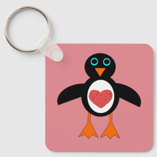 Cute Love Heart Penguin Custom Sleutelhanger