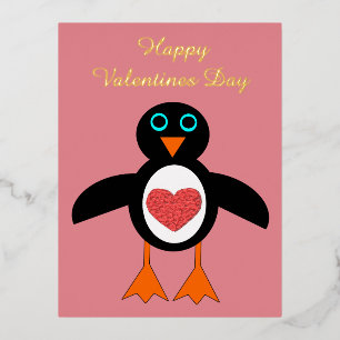 Cute Love Heart Penguin Custom Valentijnsdag Folie Feestdagen Briefkaart