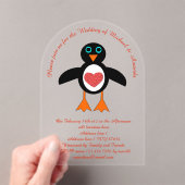 Cute Love Heart Penguin Custom Wedding Acryl Uitnodigingen (Insitu (Draagbaar))