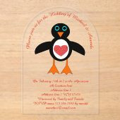 Cute Love Heart Penguin Custom Wedding Acryl Uitnodigingen (Voorkant)
