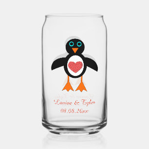Cute Love Heart Penguin Custom Wedding Blikvorm Glas