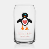 Cute Love Heart Penguin Custom Wedding Blikvorm Glas (Achterkant)