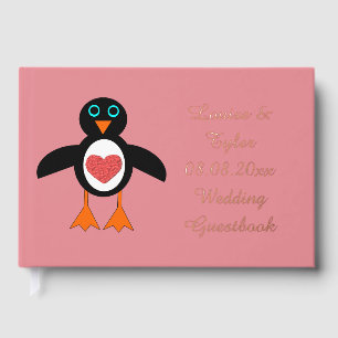 Cute Love Heart Penguin Custom Wedding Gastenboek