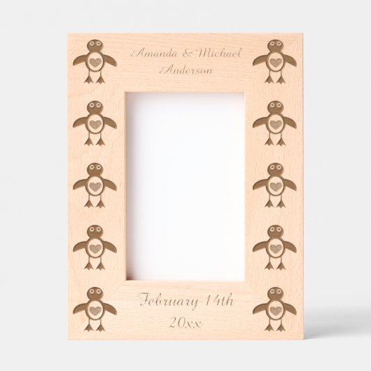 Cute Love Heart Penguin Custom Wedding Gegraveerde Lijstjes (Voorkant)