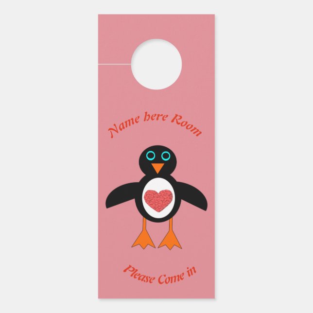 Cute Love Heart Penguin Personalized Deurhanger (Voorkant)