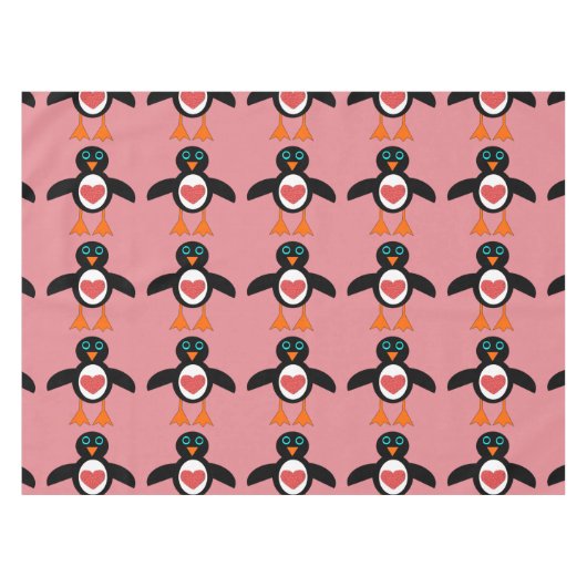 Cute Love Heart Penguin Tablecloth Tafelkleed (Voorkant (Horizontaal))