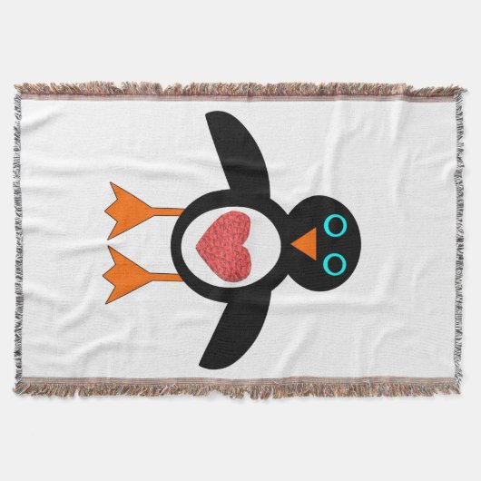 Cute Love Heart Penguin Throw Blanket Deken (Voorkant)