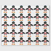 Cute Love Heart Penguin Wrapping Paper Cadeaupapier (Vlak)