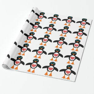 Cute Love Heart Penguin Wrapping Paper Cadeaupapier
