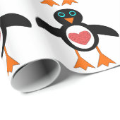 Cute Love Heart Penguin Wrapping Paper Cadeaupapier (Rol Hoek)