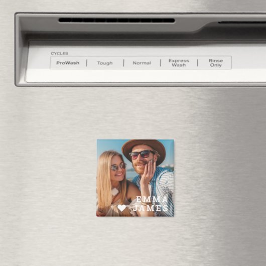 Cute Love Heart Photo Couples Personalized Names Magneet (Insitu (Vaatwasser))