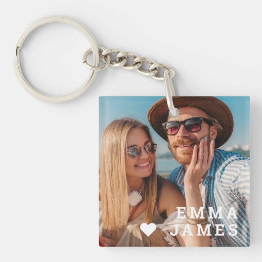 Cute Love Heart Photo Couples Personalized Names Sleutelhanger (Voorkant)