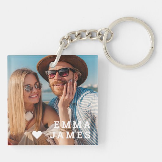 Cute Love Heart Photo Couples Personalized Names Sleutelhanger (Achterkant)