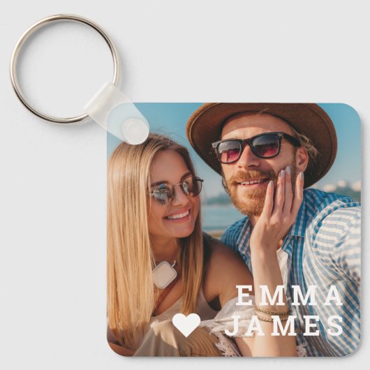 Cute Love Heart Photo Couples Personalized Names Sleutelhanger (Voorkant)