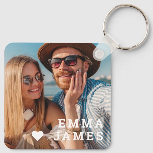 Cute Love Heart Photo Couples Personalized Names Sleutelhanger (Achterkant)