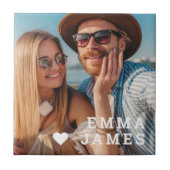 Cute Love Heart Photo Couples Personalized Names Tegeltje (Voorkant)