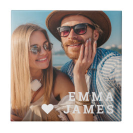 Cute Love Heart Photo Couples Personalized Names Tegeltje