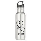 Cute Love Heart Stethoscoop Persoonlijke naam Waterfles (Voorkant)
